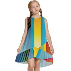 Colorful Rainbow Stripe Pattern Kids  Frill Swing Dress by Vaneshop