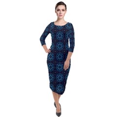 Floral Pattern Geometric Pattern Quarter Sleeve Midi Velour Bodycon Dress by Vaneshop