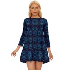 Floral Pattern Geometric Pattern Long Sleeve Babydoll Dress by Vaneshop