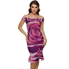 Beautiful Beauty Flower Bloom Off Shoulder Ruffle Split Hem Bodycon Dress by Vaneshop