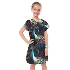 Colorful Peacock Bird Feathers Kids  Drop Waist Dress by Vaneshop