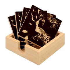 Colorful Peacock Bird Feathers Bamboo Coaster Set by Vaneshop