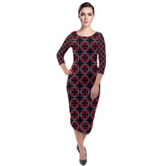 Pattern Design Artistic Decor Quarter Sleeve Midi Velour Bodycon Dress by Celenk