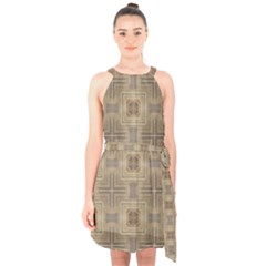 Abstract Wood Design Floor Texture Halter Collar Waist Tie Chiffon Dress by Celenk