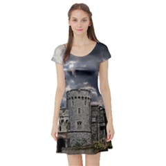 Castle Building Architecture Short Sleeve Skater Dress by Celenk