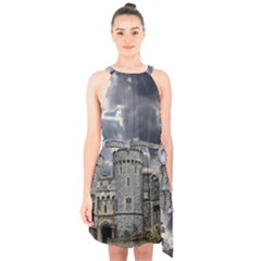 Castle Building Architecture Halter Collar Waist Tie Chiffon Dress by Celenk