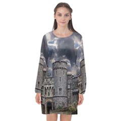 Castle Building Architecture Long Sleeve Chiffon Shift Dress  by Celenk