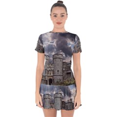 Castle Building Architecture Drop Hem Mini Chiffon Dress by Celenk