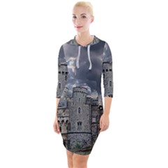 Abstract Wood Design Floor Texture Quarter Sleeve Hood Bodycon Dress by Celenk