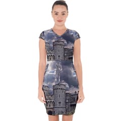 Abstract Wood Design Floor Texture Capsleeve Drawstring Dress  by Celenk