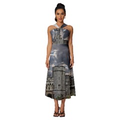 Castle Building Architecture Sleeveless Cross Front Cocktail Midi Chiffon Dress by Celenk