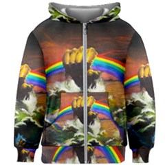 Rainbow Color Kids  Zipper Hoodie Without Drawstring by uniart180623