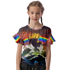 Rainbow Color Kids  Cut Out Flutter Sleeves by uniart180623