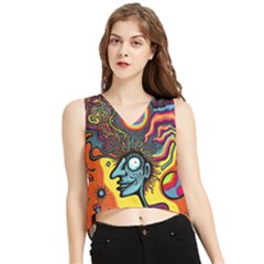 Hippie Rainbow Psychedelic Colorful V-neck Cropped Tank Top by uniart180623