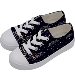 Hand-drawn-scratch-style-night-sky-with-moon-cloud-space-among-stars-seamless-pattern-vector-design- Kids  Low Top Canvas Sneakers by uniart180623