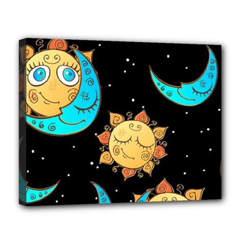 Seamless-pattern-with-sun-moon-children Canvas 14  X 11  (stretched) by uniart180623