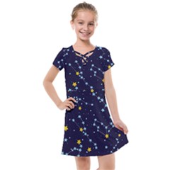 Seamless-pattern-with-cartoon-zodiac-constellations-starry-sky Kids  Cross Web Dress by uniart180623