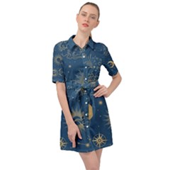 Seamless-galaxy-pattern Belted Shirt Dress by uniart180623