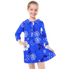 Blooming-seamless-pattern-blue-colors Kids  Quarter Sleeve Shirt Dress by uniart180623