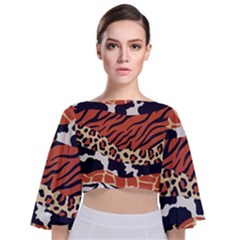 Mixed-animal-skin-print-safari-textures-mix-leopard-zebra-tiger-skins-patterns-luxury-animals-textur Tie Back Butterfly Sleeve Chiffon Top by uniart180623