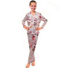 Beautiful-seamless-spring-pattern-with-roses-peony-orchid-succulents Kids  Satin Long Sleeve Pajamas Set by uniart180623