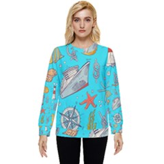 Colored-sketched-sea-elements-pattern-background-sea-life-animals-illustration Hidden Pocket Sweatshirt by uniart180623