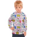 Seamless-pattern-with-many-funny-cute-superhero-dinosaurs-t-rex-mask-cloak-with-comics-style-inscrip Kids  Hooded Pullover View1