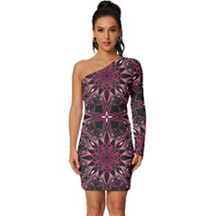 Seamless-pattern-with-flowers-oriental-style-mandala Long Sleeve One Shoulder Mini Dress by uniart180623