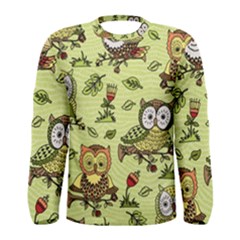 Seamless-pattern-with-flowers-owls Men s Long Sleeve Tee by uniart180623