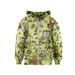 Seamless-pattern-with-flowers-owls Kids  Zipper Hoodie by uniart180623