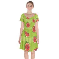 Seamless-background-with-watermelon-slices Short Sleeve Bardot Dress by uniart180623