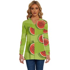 Seamless-background-with-watermelon-slices Long Sleeve Drawstring Hooded Top by uniart180623