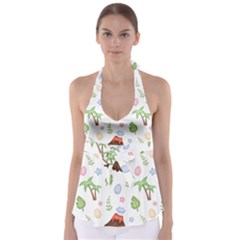 Cute-palm-volcano-seamless-pattern Babydoll Tankini Top by uniart180623