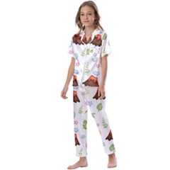 Cute-palm-volcano-seamless-pattern Kids  Satin Short Sleeve Pajamas Set by uniart180623