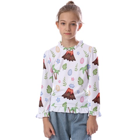 Cute-palm-volcano-seamless-pattern Kids  Frill Detail Tee by uniart180623