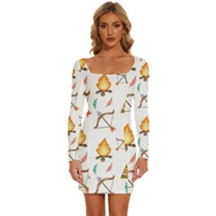 Cute-cartoon-native-american-seamless-pattern Long Sleeve Square Neck Bodycon Velvet Dress by uniart180623