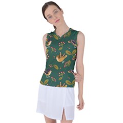 Cute-seamless-pattern-bird-with-berries-leaves Women s Sleeveless Sports Top by uniart180623