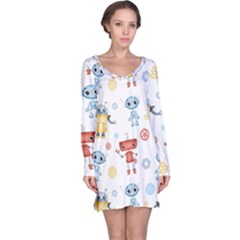 Cute-cartoon-robots-seamless-pattern Long Sleeve Nightdress by uniart180623