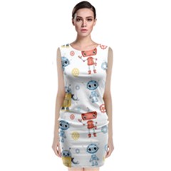 Cute-cartoon-robots-seamless-pattern Sleeveless Velvet Midi Dress by uniart180623