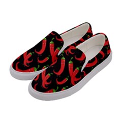 Seamless-vector-pattern-hot-red-chili-papper-black-background Women s Canvas Slip Ons by uniart180623