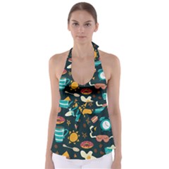 Seamless-pattern-with-breakfast-symbols-morning-coffee Babydoll Tankini Top by uniart180623