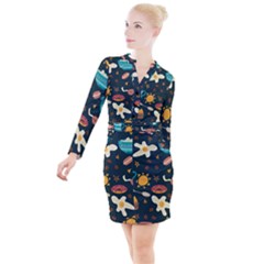 Seamless-pattern-with-breakfast-symbols-morning-coffee Button Long Sleeve Dress by uniart180623