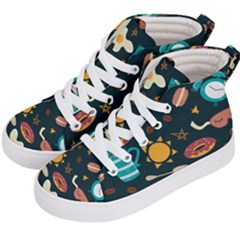 Seamless-pattern-with-breakfast-symbols-morning-coffee Kids  Hi-top Skate Sneakers by uniart180623