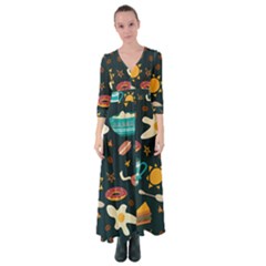 Seamless-pattern-with-breakfast-symbols-morning-coffee Button Up Maxi Dress by uniart180623