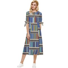 Bookshelf Bow Sleeve Chiffon Midi Dress by uniart180623