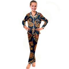 Bright-seamless-pattern-with-paisley-mehndi-elements-hand-drawn-wallpaper-with-floral-traditional Kids  Satin Long Sleeve Pajamas Set by uniart180623