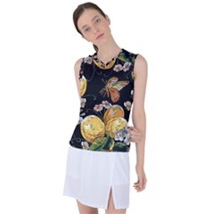 Embroidery-blossoming-lemons-butterfly-seamless-pattern Women s Sleeveless Sports Top by uniart180623