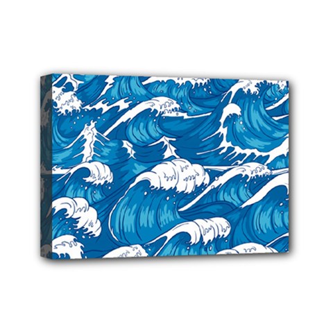 Storm-waves-seamless-pattern-raging-ocean-water-sea-wave-vintage-japanese-storms-print-illustration- Mini Canvas 7  X 5  (stretched) by uniart180623