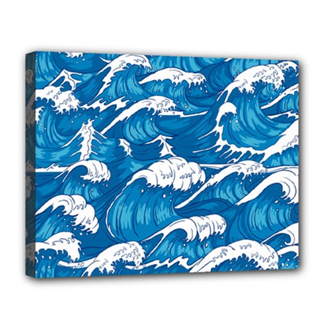 Storm-waves-seamless-pattern-raging-ocean-water-sea-wave-vintage-japanese-storms-print-illustration- Canvas 14  X 11  (stretched) by uniart180623