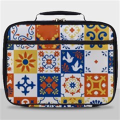 Mexican-talavera-pattern-ceramic-tiles-with-flower-leaves-bird-ornaments-traditional-majolica-style- Full Print Lunch Bag by uniart180623